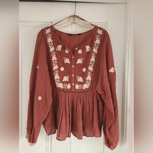 Zara Terracotta Embroidered Blouse
